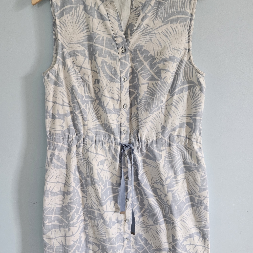 Brooks Brothers Tropical Print Sleeveless Midi‎ Dress - Icy Blue and Cream